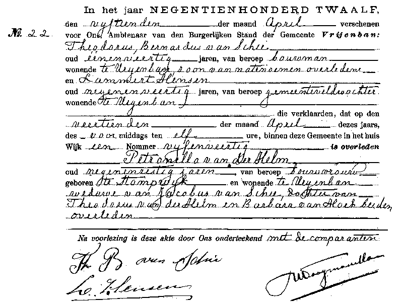 19120415 ovl akte 22 Petronella vd Helm wd Jacobus v Schie